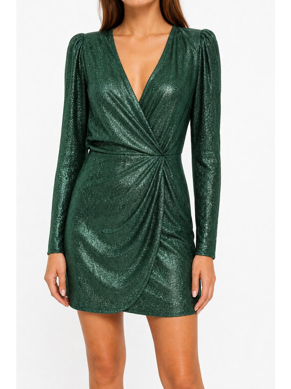 Signature 8 Emerald Green Metallic Velvet Wrap Mini Dress Small Luxury Holiday